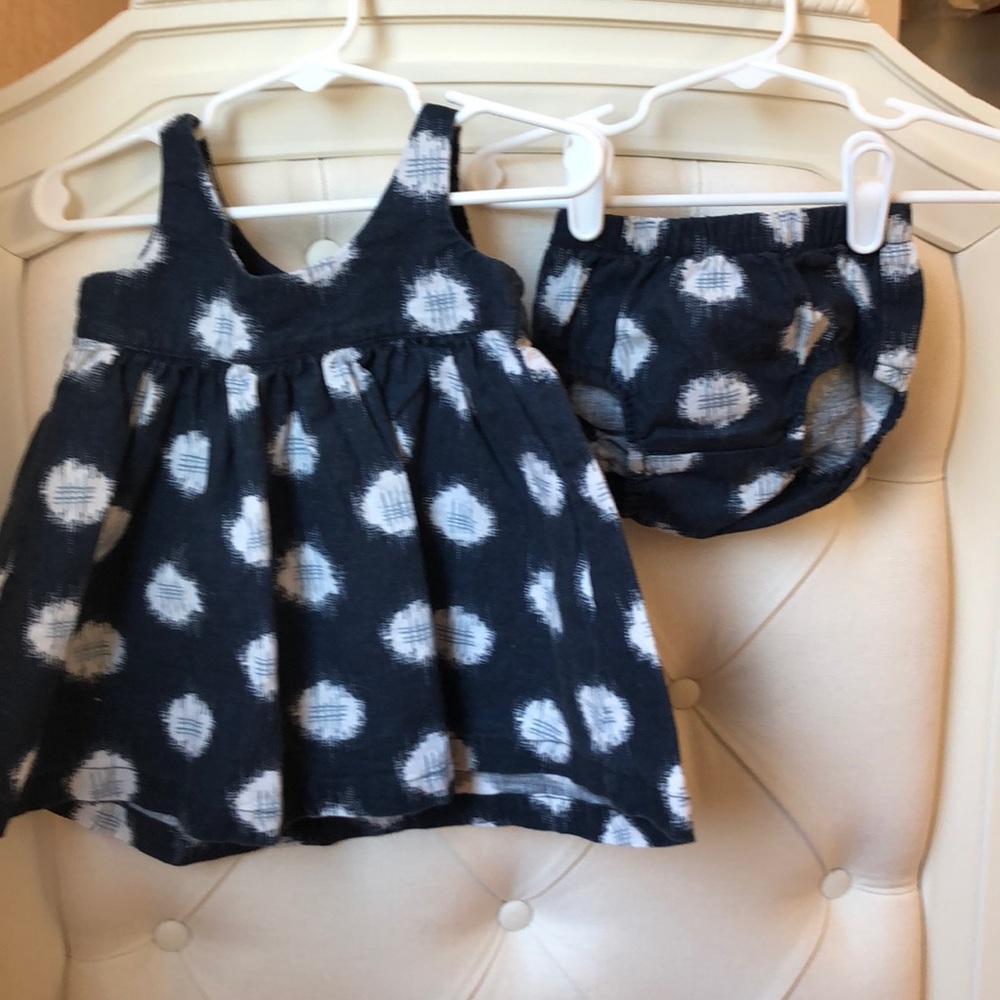 Tea denim polka dot dress & bloomers